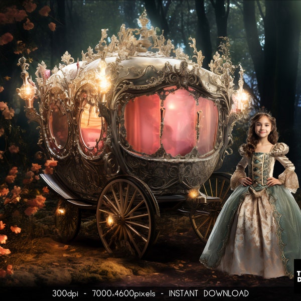 Princess Carriage Background, Enchanted Forest Background, Princess Background, , Princess Christmas Backdrop, Castle Backdrop