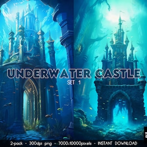 Underwater Castle Background, Mermaid Digital Backdrop,  Underwater Background, Underwater Overlays, Ocean Bundle Pack, Fantasy Backdrop