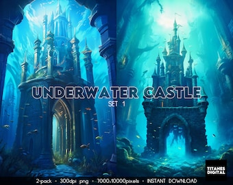 Fondo de Castillo Submarino: Fantasía de Sirenas en el Océano (Descarga Digital)