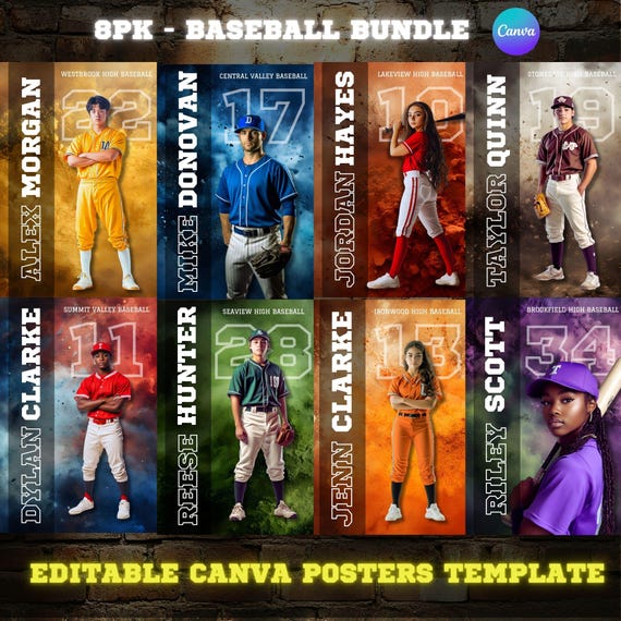 Canva Baseball Poster Templates: Senior Banner & Card Bundle