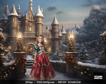 Weihnachtsburg Eingang Digital Backdrop: Prinzessin Schneeszene (Digital Download)