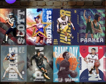 Canva Sports Templates Bundle: Custom Posters, Senior Banners (2.5x3.5 Ratio)