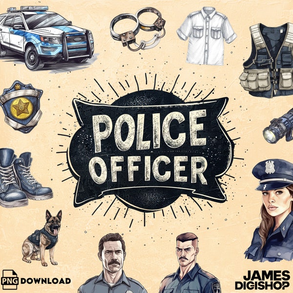 20 Police Watercolor clipart, Cop clip art, Police officer clipart, Police party supplies police art law enforcement clipart, Nursery png