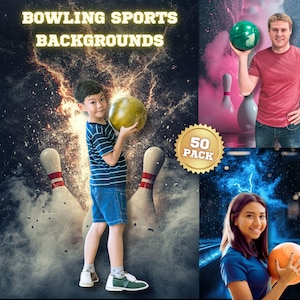 Puede incluir: Un conjunto de 50 fondos digitales con imágenes de bolos. Los fondos incluyen una variedad de estilos, como un niño sosteniendo una bola de bolos frente a un fondo oscuro con rayos, un hombre sosteniendo una bola de bolos frente a un fondo rosa y blanco con bolos, y una niña sosteniendo una bola de bolos frente a un fondo azul con rayos. Los fondos son perfectos para crear proyectos divertidos y únicos con temática de bolos.