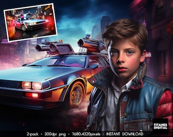 Retro Car Movie Scene Background: Future Backdrop (Digital Download)