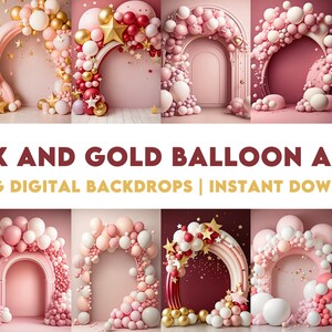 Pink Balloon Arch Digital Backdrops, Family Kids Maternity Photo Overlays,Photoshop overlays,Studio Backdrops,Photography Digital Background