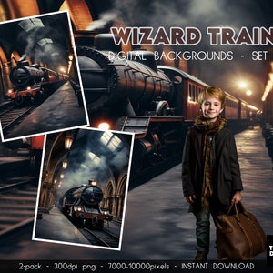 Wizard Train Backdrop, Wizard Magic Train Station Digital Background, School of Wizards Train Digital Backdrop Fantasy Digital Background