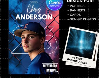 Plantilla de Canva para póster de béisbol: Noche de los Seniors, Día del partido (proporción 2x3)