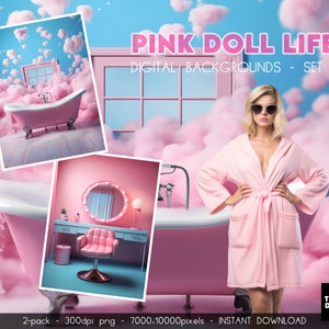 Pink Vanity Digital Background: Bubble Bath, Malibu Beach (Digital Download)