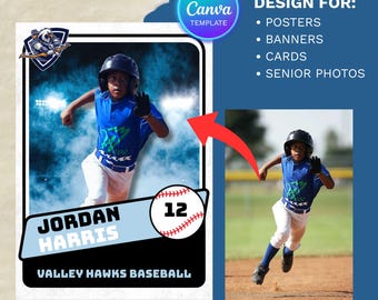 Plantilla de Canva para póster de tarjetas de béisbol: Pancarta para la noche de los seniors (proporción 2.5x3.5)