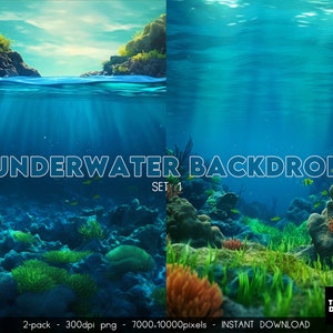 Underwater Background, Underwater Overlays, Ocean Bundle Pack, Mermaid Digital Backdrop, Underwater Cave Background, Fantasy Backdrop