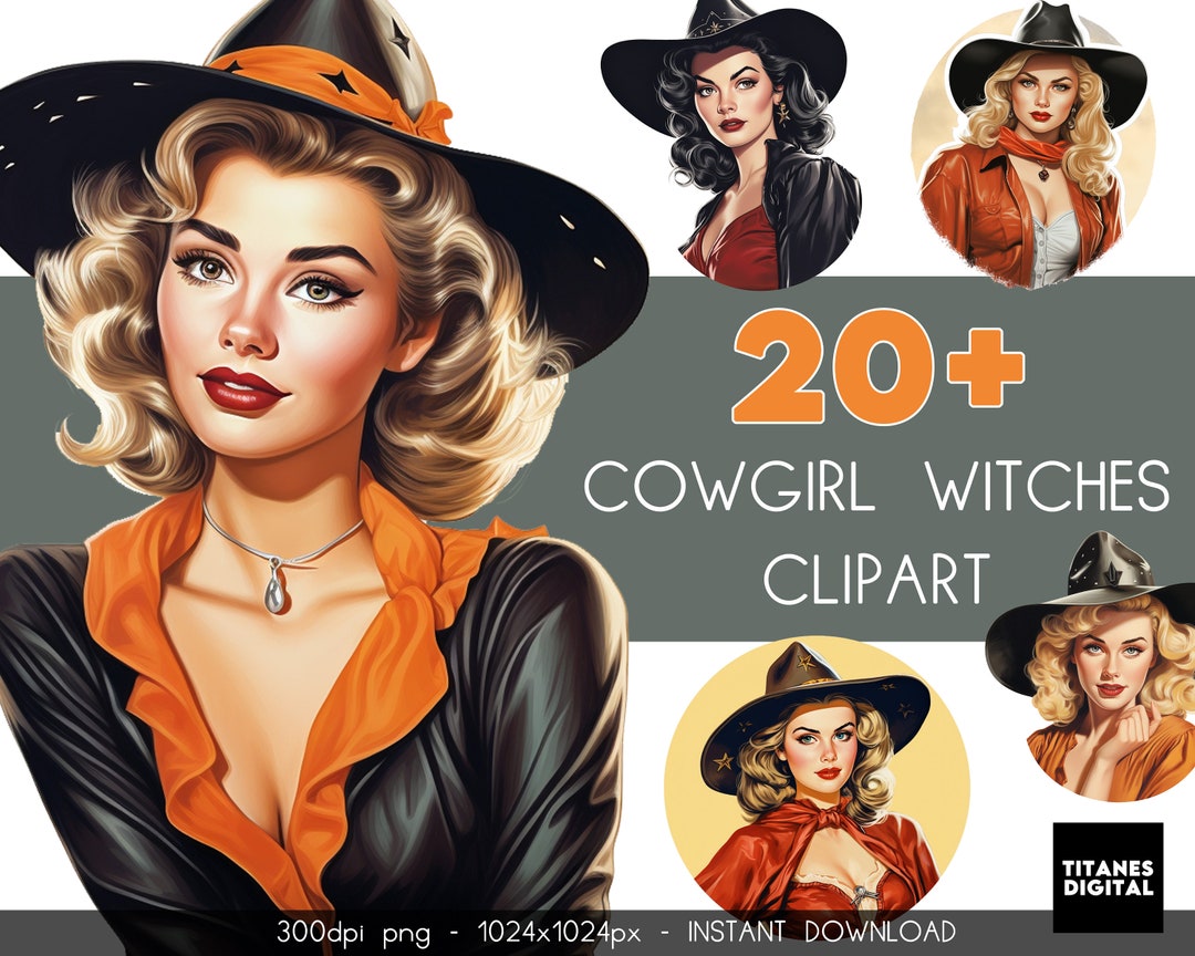 Cowgirl Witches Clipart Bundle Retro Witch Halloween Clipart - Etsy