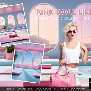 Pink Studio Gym Backdrop: Malibu Dream House Background (Digital Download)