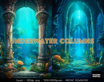 Fondo de columnas submarinas: Fondo de fantasía de sirena (Descarga digital)
