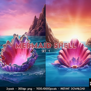 Mermaid Digital Backdrop, Mermaid Shell Background, Underwater Background, Underwater Overlays, Ocean Bundle Pack, Fantasy Backdrop