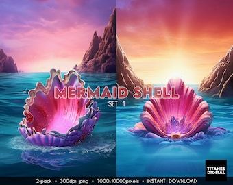 Fondo digital de concha de sirena: Fondo de fantasía submarina (PNG)