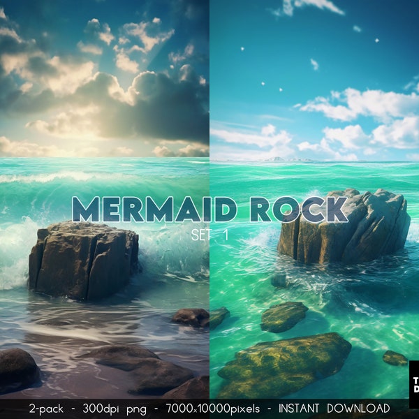 Mermaid Digital Backdrop, Mermaid Rock Background, Underwater Background, Underwater Overlays, Ocean Bundle Pack, Fantasy Backdrop