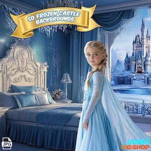 50 Frozen Princess Castle Backgrounds: Digital Backdrop (JPG)
