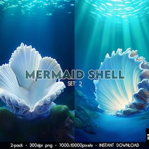 Mermaid Digital Backdrop, Mermaid Shell Background, Underwater Background, Underwater Overlays, Ocean Bundle Pack, Fantasy Backdrop