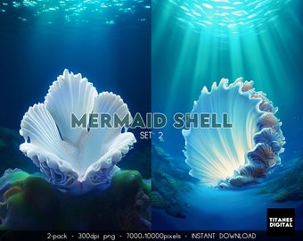 Fondo digital de concha de sirena: Fondo de fantasía submarina (PNG)