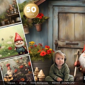 50 Garden Gnome Digital Backdrops, Christmas Gnome Backdrop, Garden Gnome Clipart, Holiday Gnome Digital Backgrounds