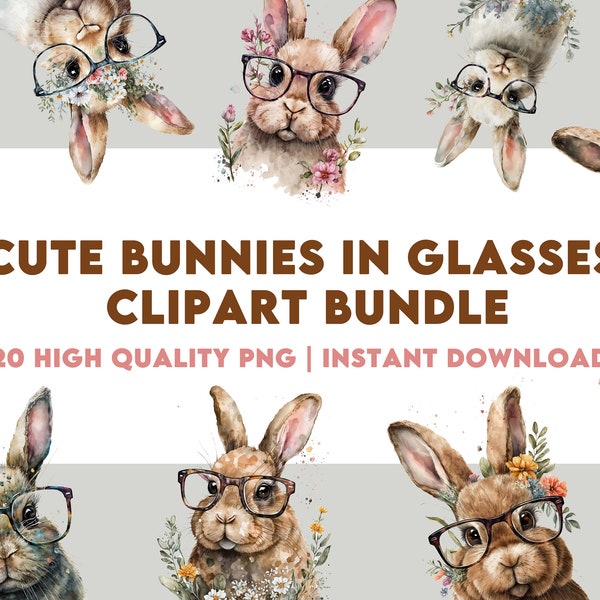 Funny Bunny Design Bundle, Funny Rabbit Illustration Bundle, Crafting Bundle, Digital Paper, Cute Bunnies in Glasses Clip Art, Easter Bunny