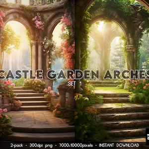 Castle Garden Digital Backdrop: Fantasy Photography Composite (PNG)