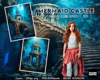 Fondo digital de Castillo de Sirena: Fondo de fantasía submarina (PNG)