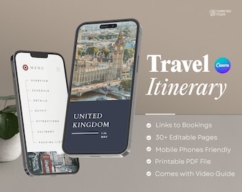 Digital Travel Itinerary Template, Editable Canva Itinerary Template for Mobile, Minimalist Travel Planner, Digital Travel Organizer