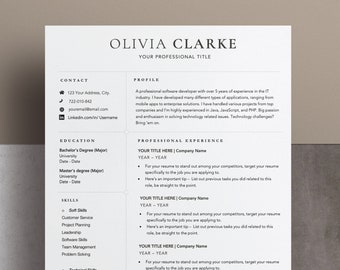 CV Template Word and Pages, Resume Template Modern for Executive and Professional 2023, Cover Letter Template, 2 Page Resume Template