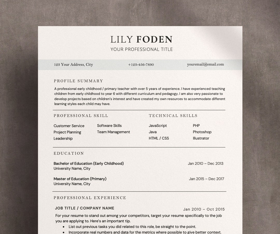 ATS Friendly Resume Template CV Template for Word and Pages - Etsy UK