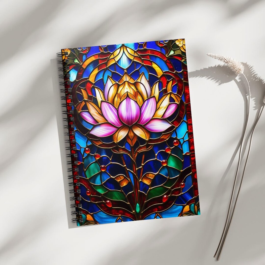 Lotus Flower Stained Glass Journal, Ruled Line Spiral Notebook - Etsy