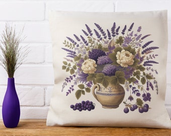Almohada de flores de lavanda, decoración rústica francesa, doble cara