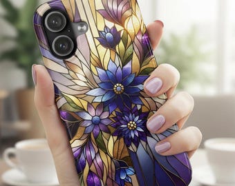 Purple Flower Stained Glass Phone Case | Floral Mosaic Cover