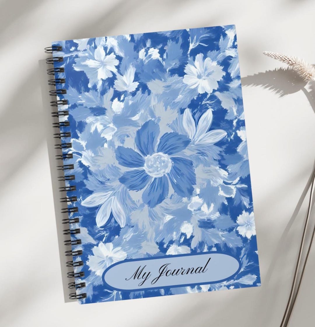 Customized Blue Floral Toile Spiral Ruled Notebook, Flower Pattern ...