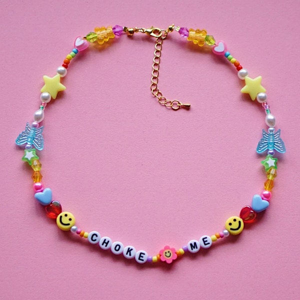 CHOKE ME Handmade Colourful Beaded Y2K Choker Necklace