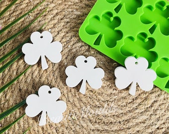 Silicone Mold -Small Lucky Clover Pendant Mold ,6 in 1  Four leaf clover , Clover Leaf  , Lucky Gift , Home decoration ,Raysin Casting Molds