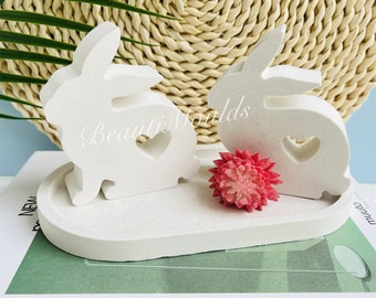 Cute Bunny Mould, Heart Rabbit Home Decoration Silicone Moulds ,DIY Handmade Concrete Cement jesmonite, raysin ,epoxy resin Gift Molds