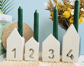 Silicone Molds , House Numbers  #1 2 3 4 Candle Holder  , Light House Candlestick , Christmas Time Advent Decoration Casting Mold