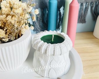 Silicone Mold , Winter Woolen Tea Light Candle Holder , Winter Decoration , Candle Jar , Cement Concrete Resin Raysin Casting Mould