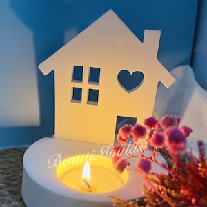 Silicone Mold , Heart House Mold insert for Tea light Holder , Home House , Christmas Decoration , For Tealight Holder