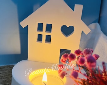 Silicone Mold , Heart House Mold insert for Tea light Holder , Home House , Christmas Decoration , For Tealight Holder