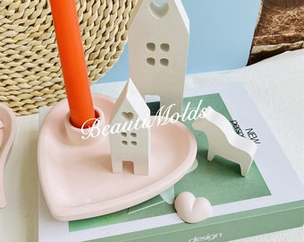 Heart Candle Holder Silicone mold Fit for 2.5 cm candles ,Candlesticks mould, DIY Cement concrete Raysin Home Decoration Epoxy Resin moulds