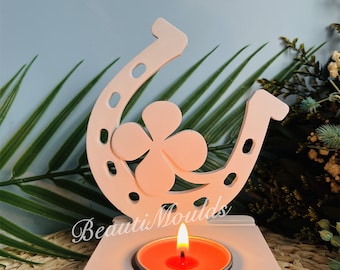 Silicone Mold , Lucky Horseshoe insert for Tea light Holder , Lucky Clover , Gook Luck , For Tealight Holder Casting Molds