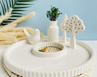 Grand moule pour plateau à rayures de 30 cm avec rainure, moule en silicone pour plaque de moulage, moules pour plateaux décoratifs en béton de ciment pour la maison, moules en résine époxy