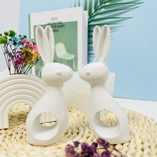 A Pair Bunny Mold ,Kiss Rabbit Lover Home Decoration Silicone Moulds ,DIY Handmade Concrete Cement jesmonite, raysin ,epoxy resin Gift Molds