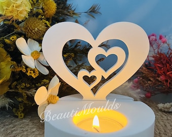 Silicone Mold , Heart Mold insert for Tea light Holder , 3 Open Hearts , Tea Light Decoration , For Tealight Holder