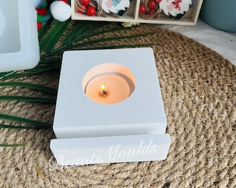 Silicone Mold , Square Tea light Holder with decorative groove , Candle Holder , Tealight Candlestick, Cement Concrete Raysin Casting Mould