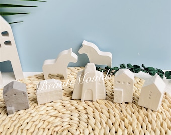 5 Stück Mini Häuser Silikonformen Set, Dekoration Cottage Leuchtturm Villa Formen, Beton Zement Jesmonit Epoxidharz Geschenkformen