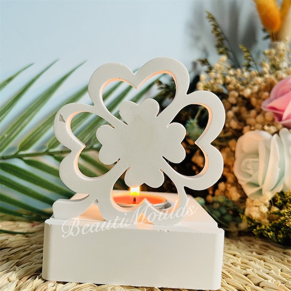 Silicone Mold , Four Leaf Clover insert for Tea light Holder ,Heart Lucky Clover , Gook Luck Flower , For Tealight Holder Casting Molds